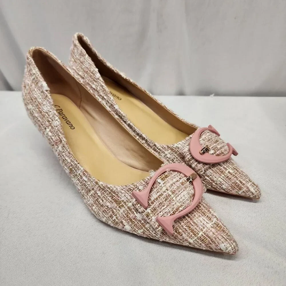 NIB C. Paravano Pink Tweed Kitten Heel Pumps Pointed Toe EU 41 US 10